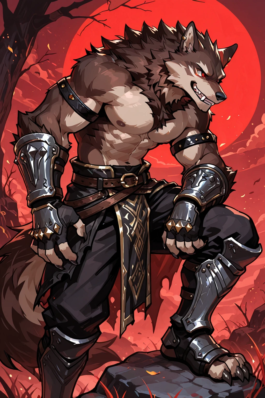 A muscular saber-toothed young man, detailed battle hammer, intricate tribal tattoos, epic fantasy, dramatic lighting, cinematic composition, highly detailed, 8K, photorealistic, award winning digital art