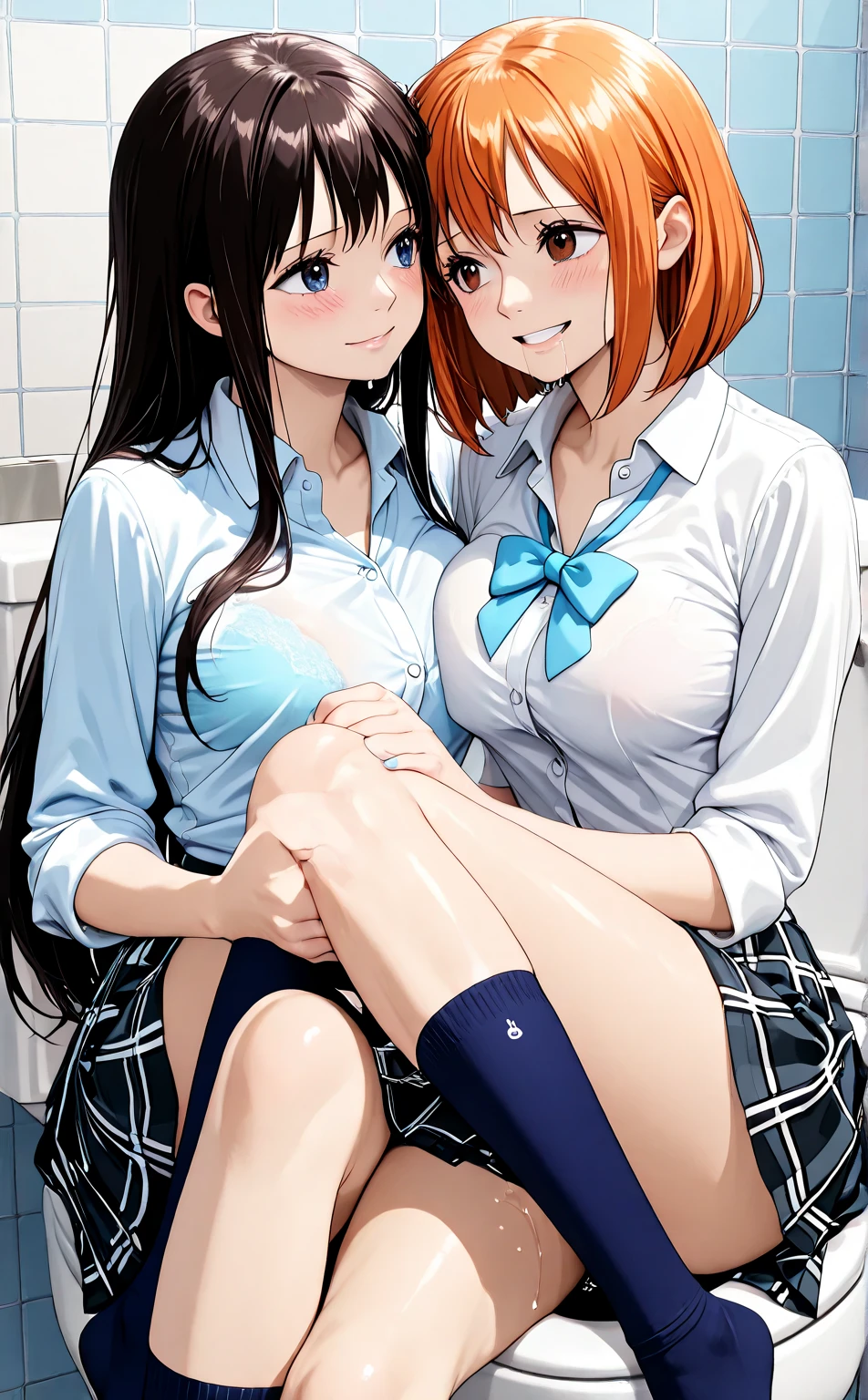 Spread pussy, naked, yuri, kissing, masturbation, cum in pussy