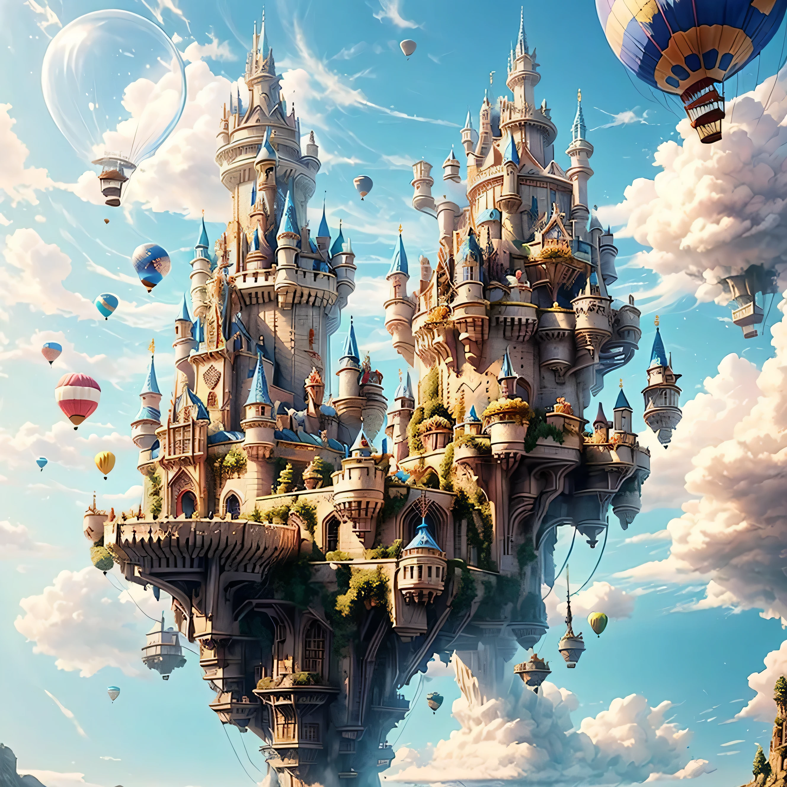 <lora:FantasyCastle:1> fanca, medieval castle, floating island, flying castle, canons, propellers, balloons, blue sky, best quality, masterpiece, <lora:more_details:0.7>