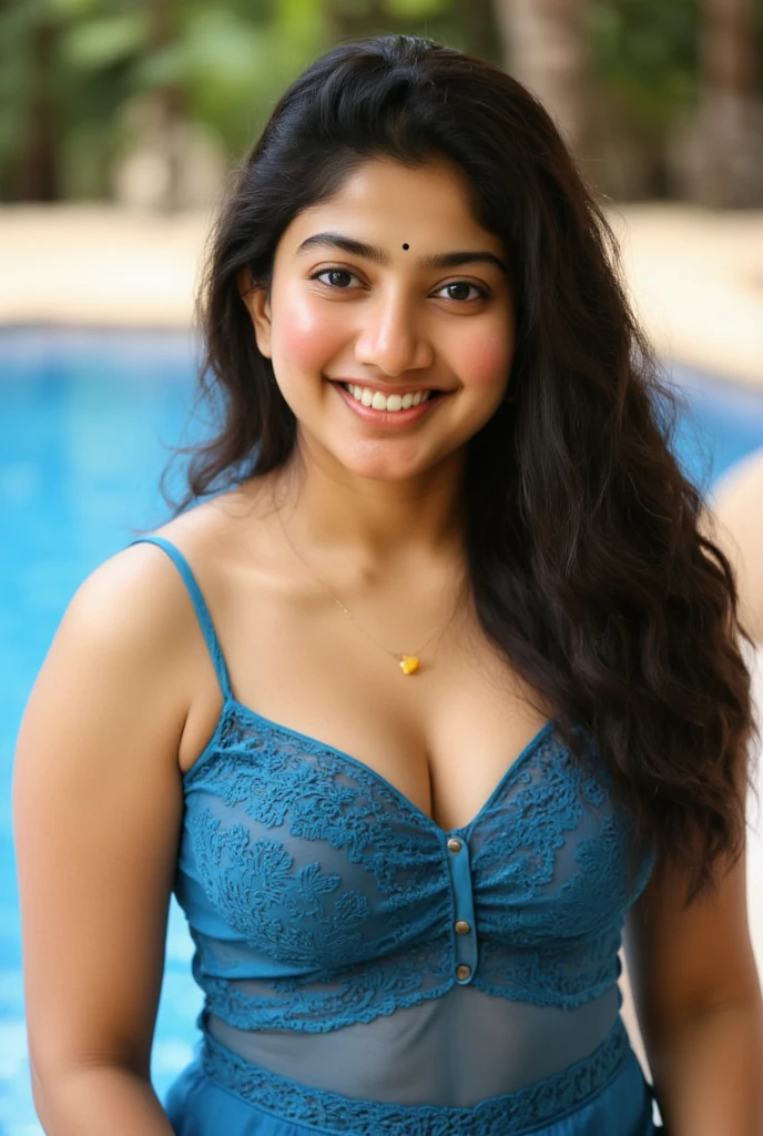 day scene, extreme close up photo of Pranitha Subhash from top view, big cheeks, swooping breasts, kneeling in a balcony, armpits, (blue eyes:1), necklace, 35 yo, look at viewer and smile, (cinematic:1.3), intricate details, (ArtStation:1.2)