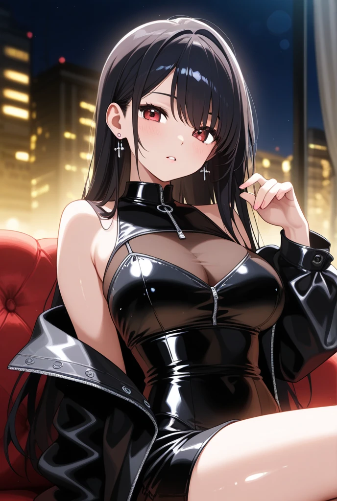 professional artwork, Intricate Details, field of view, sharp focus, detailed painting, photorealistic lighting, trending on pixiv, Standing at attention, black outfit ,yellow collared shirt,black bodysuit,skin_tight,black legwear, black pantyhose, Side_boob, black hair,very long hair, Bangs,yellow eyes,makeup, lipstick, 35yo,mature female,Beautiful Finger,Beautiful long legs,Beautiful body,Beautiful Nose,Beautiful character design, perfect eyes, perfect face, looking at viewer,official art,extremely detailed CG unreal engine, 8k wallpaper, perfect lighting,Colorful, Bright_Front_face_Lighting, (masterpiece:1.0),(best_quality:1.0), ultra high res,4K,ultra-detailed, photography, 8K, HDR, highres, absurdres:1.2, Kodak portra 400, film grain, blurry background, (Beautiful,large_Breasts:1.4), (beautiful_face:1.5),(narrow_waist), (solo:1.4), ((landscape dimension)),