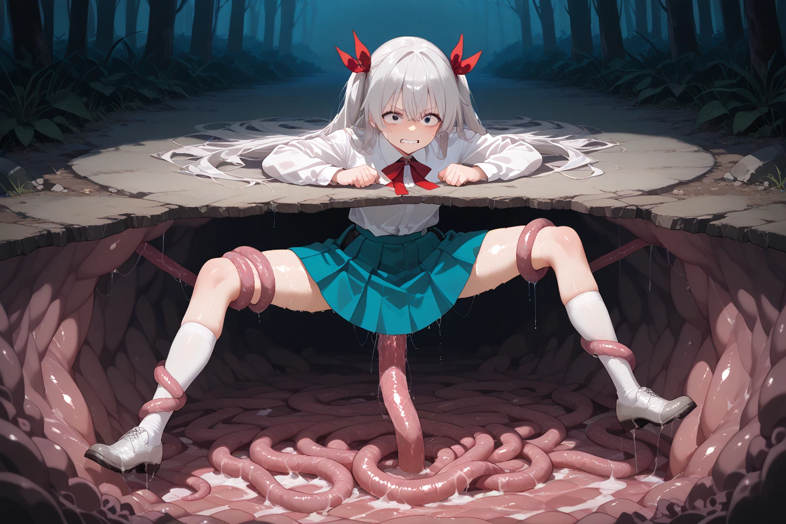 woman,14 years old,,city,night,(((black tight miniskirt bodysuit))),(wet with sweat),open mouth smile((See-through)),((Open your legs wide to show your pubic area)),((baby girl body shape)),blush、surprised face,(((Tentacles wrap around the body)))(((raped by tentacles)))(((Tentacles wrap around the body)))(((raped by tentacles)))
