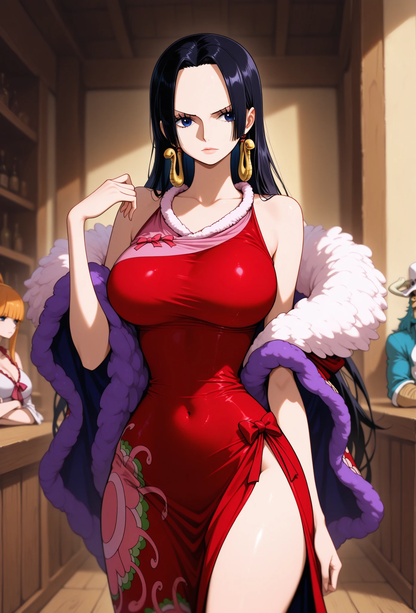 (((obra de arte))), (((Melhor qualidade))), ((ultra-detalhado)), (highly detailed CG illustration), Boa Hancock, (nsfw:1.4), (obra de arte:1.5), foto detalhada, sorridente, sensual, (Melhor qualidade: 1.4), (uma garota ultra realista), lindo Face, (cabelo preto, cabelo longo: 1.3), lindo Hairstyle, Lindos olhos detalhados, (Pele ultra realista), pele bonita, absurdo, Atraente, Ultra high resolution, High definition, safada com vergonha, (sexualmente excitado:1.5), pele branca rosada, luz branca fria, pose poderosa sexy, (seios perfeitos, mamilos gigantes aparecendo, decote aparente), fundo Black, luz branca suave rosa, Use uma blusa branca trasparente, excitada sentindo calor, (Bukkake:1.8), {dentro do quarto|exteriores|fundo simples},(No shoulder strap:1.3),(drunk:1.7)) (cabelo ondulado:0.8), cabelo preto,(olhos azuis),Seios grandes,Sorriso, envergonhada, (Ficar com o rosto vermelho:1.4),looks at the camera,