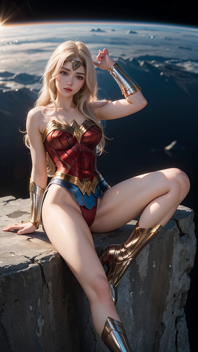 wonderwoman, long long gorgeous shining blonde hair, ((A rough rope is wrapped around the body Tighten up)), latex, leotard, golden wonderwoman costume, captured, shibari, static restrained, ((arms behind back)), chained, rope bind, ロープで繋がれている, cruelly, painful, helpless, humiliating, regrettable, being whipped, screaming in pain, Sweating, eyes closed, (Desert under the scorching sun, the sun shines), Bondage
