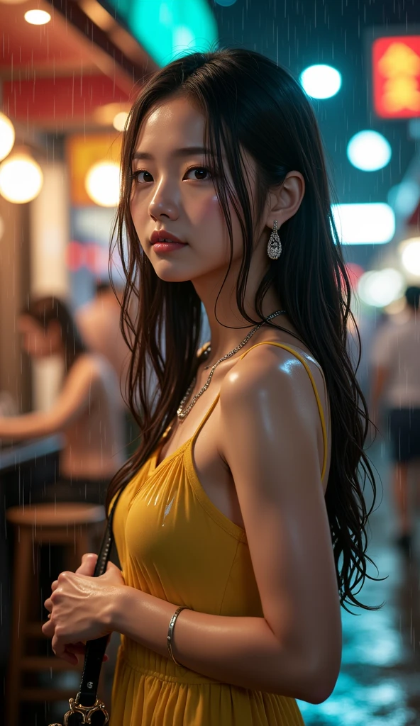 ((perfect anatomy:1.2,realistic:1.3,RAW Photography:1.3,masterpiece、highest quality、Ultra - High resolution、High resolution、Highly detailed CG、8K)),cowboy shot,1 female,solo,18 year old beauty, Japanese、((beautiful detailed face and eyes:1.2,big gorgeous eyes:1.2)),dark brown hair,long hair,bangs,medium breasts,slender body,small head:1.5,skinny,(brown skin:1.4),(oily skin,gleaming skin,shiny skin,sweat:1.3),((protruding nipples、white T_shirt,wet clothes、Denim tight mini skirt,white panties、camel toe,wet crotch))、(white socks、black loafer shoes),sitting,legs up,M type spread legs,movie theatre、seat、dimly lit room、Tokyo、