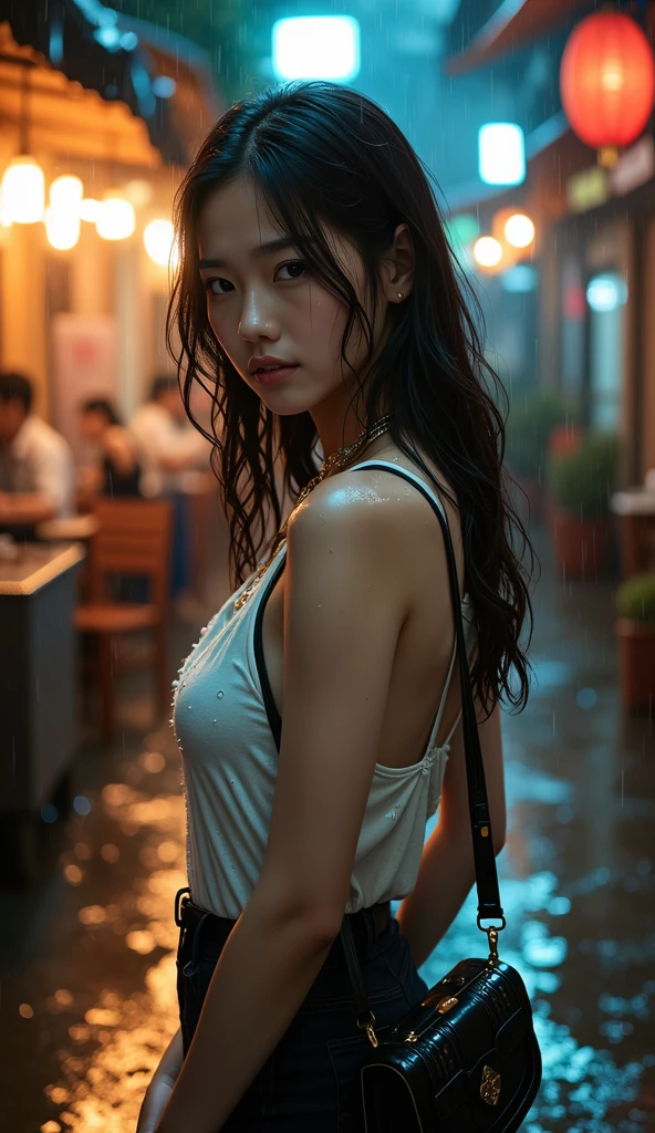 Cowboy Shot、((heavy rain))、((outside))、(((City)))、(((night)))、(((Behind a dark building)))、((((Soaking wet hair and body))))、Wearing a thin white dress、Hair of different lengths、different style hair、alone,ephemeral,compelling glances,Hyperrealism, High quality 8K backgrounds, (((weak)))、((Delicate painting)),(Detailed RAW photos of girls), (Highest quality:1.6), (Ultra-high resolution:1.5), (Realistic:1.75), 8K resolution, Canon EOS R5, 50mm, Absurd, Very detailed,Cinema Lighting、