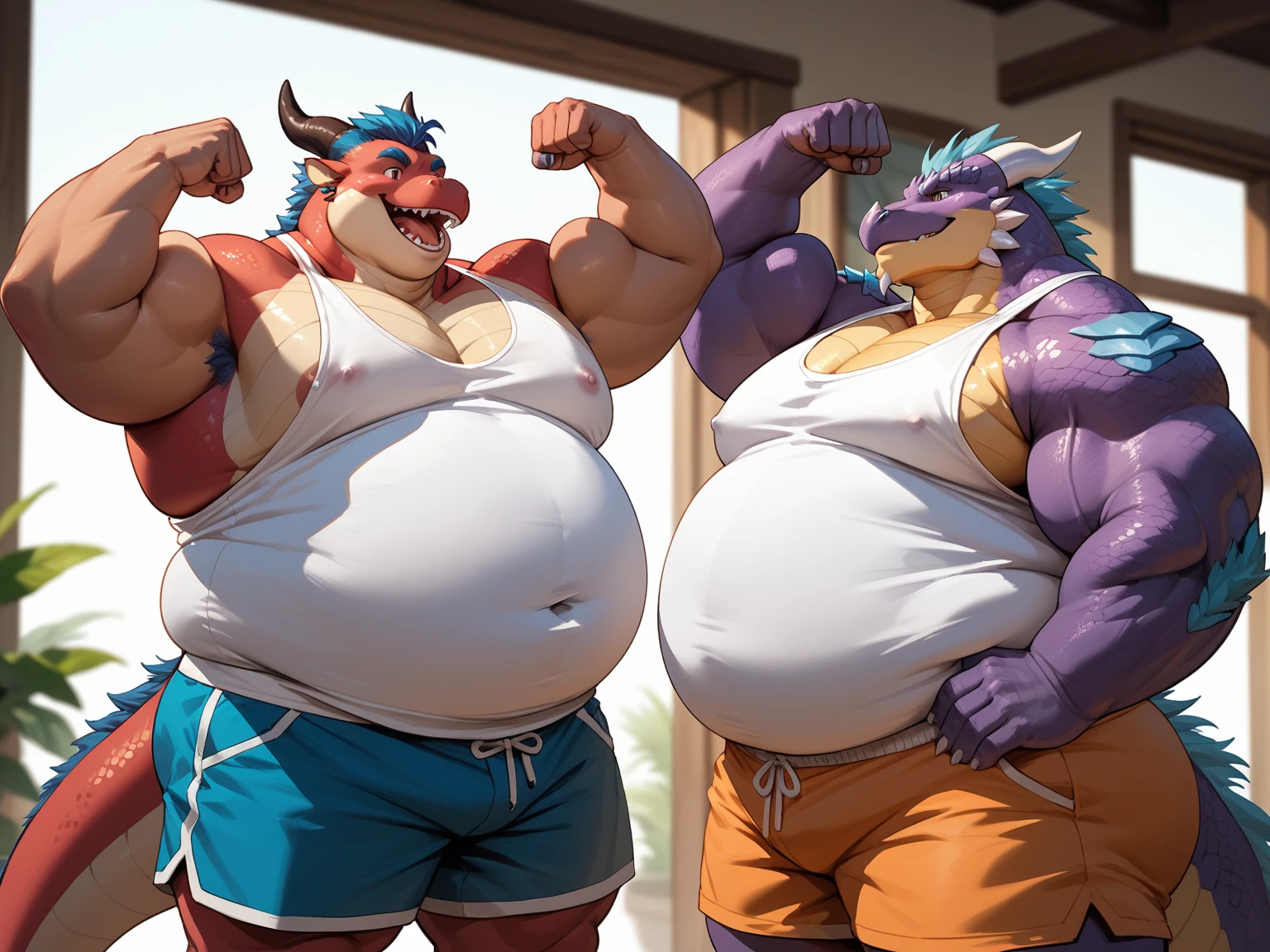 there are four different colored dragon characters standing together, fat dragon, you being dragon food, dragon vore art, as an anthropomorphic dragon, dragons, dragon vore, d&d commision art dragon, dragon! dragon! dragon!, but as an anthropomorphic dragon, official art, official illustration, dragon! dragon!, dragon art