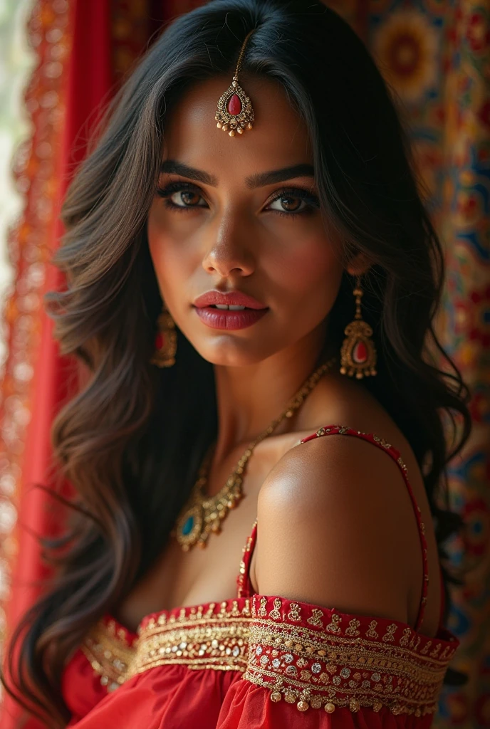 (masterpiece), 1girl, long hair, black hair, (smile:0.5), dress, 8K UHD, realistic, red lips, beautiful, detailed eyes, seductive, posing, Egyptian, long beautiful face, bracelet, award winning, super sexy, no clothes,walking, sunny, close up, super model, full-body_portrait, bangles, blue saree, belly_button, sitting_down, full body, naked, nude, legs open, nsfw