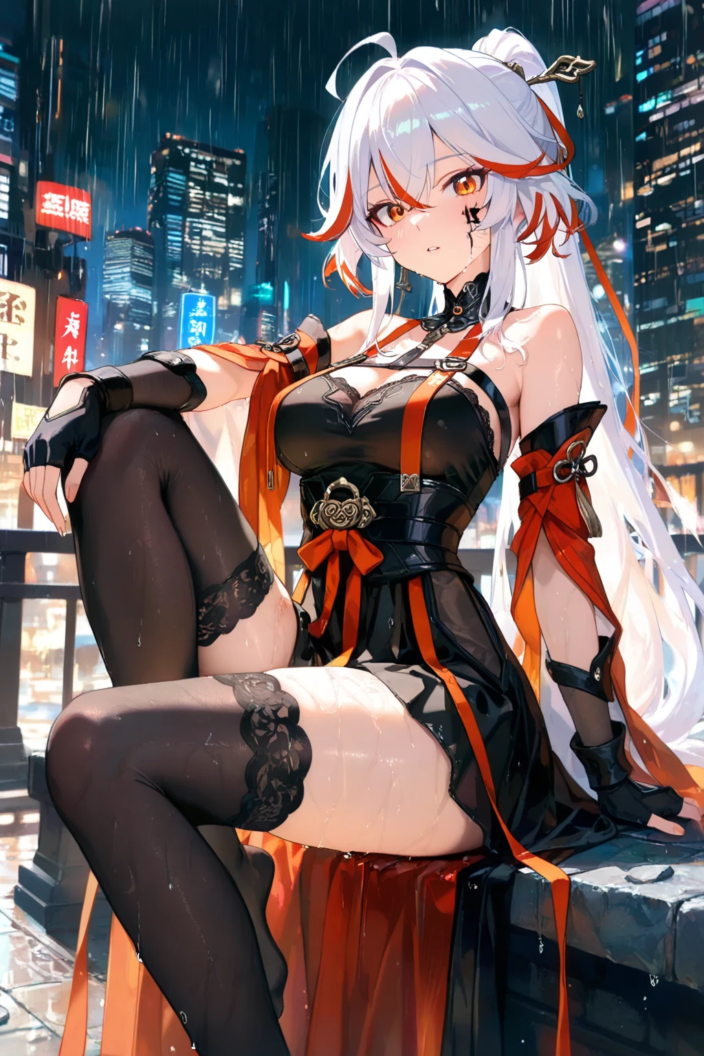 ((Need)), ((tmasterpiece)), (A detailed), black lence stockings,Loli Girl，Ethereal beauty, Perched in the city, (fantasy illustrations:1.3), Seductive gaze, captivating posture, otherworldly charm, the street, (Luis Royo:1.2), (Yoshitaka Amano:1.1), um dia ensolarado, pastelcolor, (Detailed cloud view:1.3), (A high resolution:1.2)，huge tit，sultry look，Thighs raised，Cat ears，a cat tail