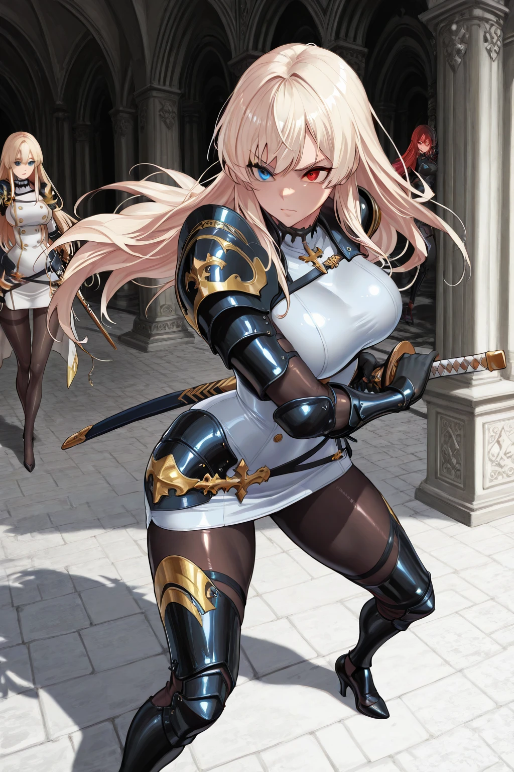 ((masterpiece)), ((high quality)), ((super detailed)), ((high resolution)) ,((8k)), a beautiful woman, ((She is one of the most famous female Thief)), unparalleled beauty, ((huge breast)), ((large ass)), ((deep cleavage)), slim waist, chest out, ultra detailed face, perfect skin, (((Blonde hair in a side ponytail))), Green eyes, detailed eyes, whole body image, (((anime))), ((glamorous)), 21 years old, ((incredibly beautiful woman)), ((The G cup bust)), ((((Light Armor)))), ((beautiful breasts)), beautiful legs, 8 life size, anime, the most beautiful, ((charm)), ((Grown-up face)), ((Perfect fingers)), ((Bewitching)), ((A young heroine)), ((((from below)))),