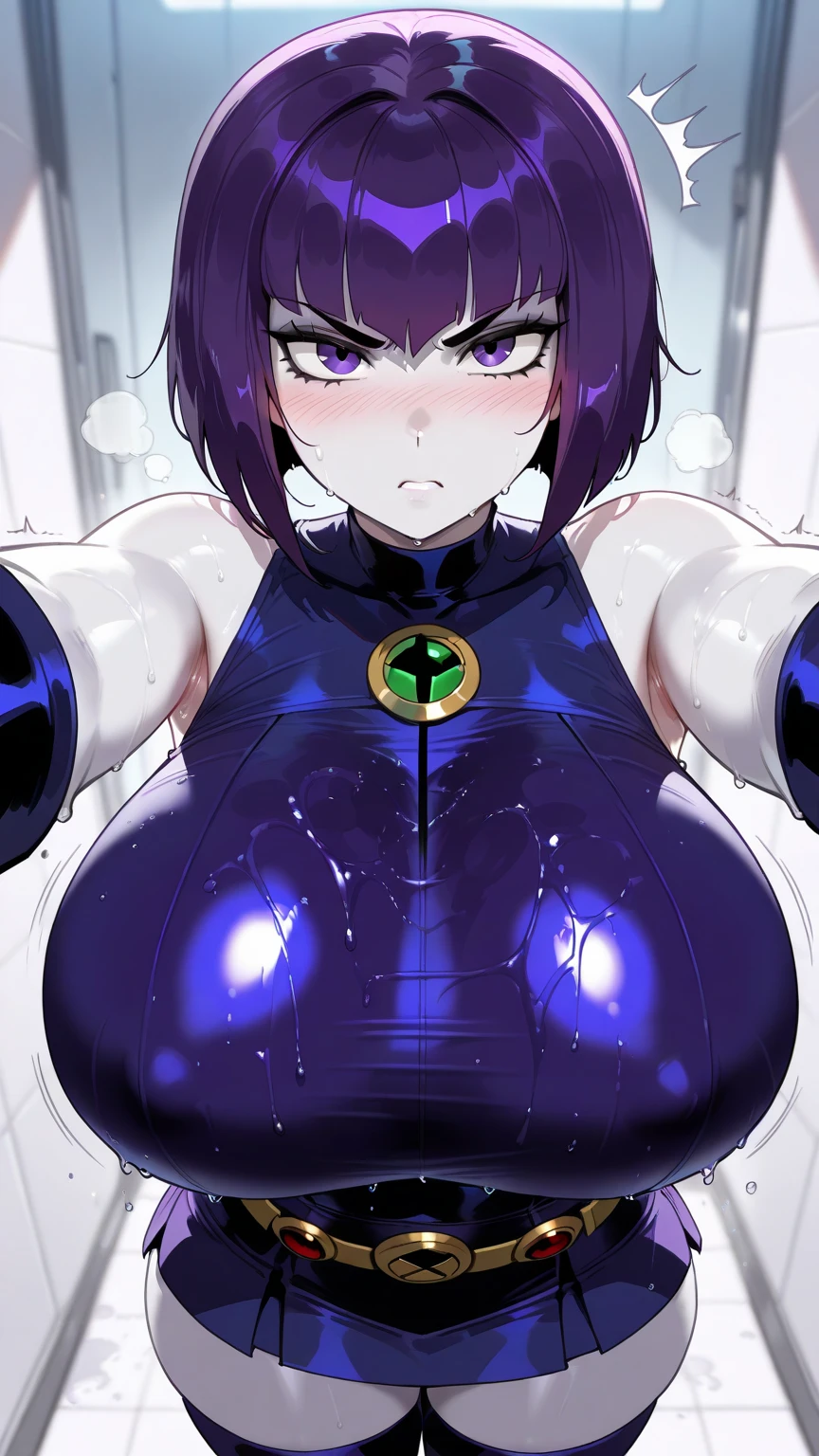 best quality,ultra detailed,solo,score_9, score_8_up, score_7_up, score_6_up, score_5_up, score_4_up, source_anime, 1girl, clara, blue hair, hair tubes, grey eyes, bodysuit,big breasts, standing sexy pose, (front view,portrait),full body, standing on lava,heavenly ass, heavenly breasts, big ass, no shoes, wearing heels, upset, cute, face, long legs, tight bodysuit, tight sleeves, black bodysuit, half-closed eyes