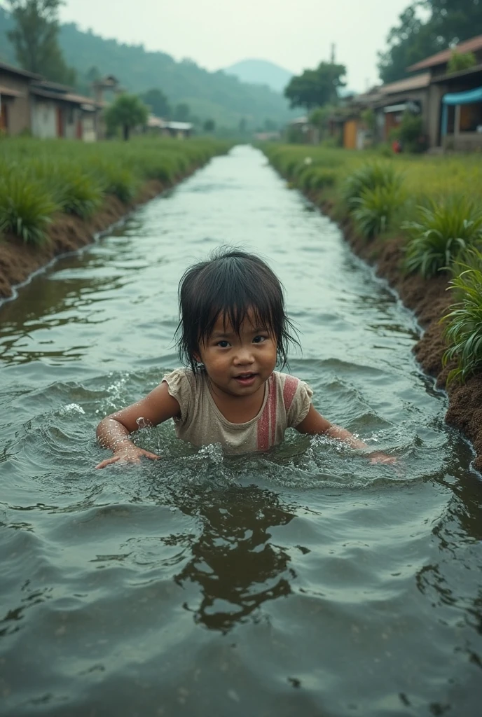 A 1.5 years Bangladeshi ??? falling down into flood
