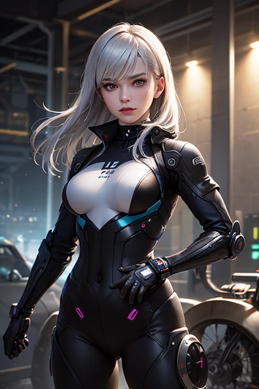 ((unreal enginee 5)), lifelike rendering, excellent, (Full Armor Body), (cloaks), looking in camera, Stand in the studio, Beautiful face, CGI Mix, (Photorealism:1.2), Ultra-realistic UHD face, beautiful body, ((Glowing skin)), ((Shiny skin)), Realistic body, ((She has a )), ((Clean skin)), Photorealistic, Bokeh, Motion Blur, masterpiece, high resolution, 1080p, Super Detail, Textured skin, ((close up to upper body)), ((large breast:0.9)), silver hair, drill hair:0.4