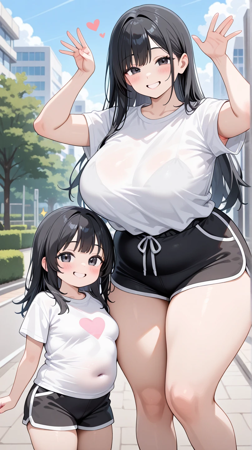 Score_9, score_8_up, score_7_up, score_6_up, score_5_up, score_4_up, source_anime, cute girl, detailed eye, casual clothing, bare shoulders, micro skirt, leg tights, accessories, sagging gigantic huge biggest breasts, huge areolae, areola slip, long nipple, dark nipple, hairy stomach hair, wide hip, thick thighs, hairy armpit hair, Japanese, cute Japanese, hentai, sweating, heart mark words, drooling, hentai, bukkake, embarrassing smile, looking away, in park, hugging with little boy, family atmosphere, group photo, hugging