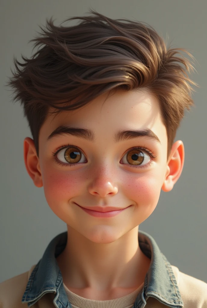 11 year old boy with brown hair with brown eyes wearing a red jacket
