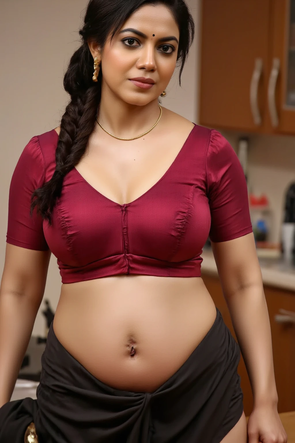 Foto RAW, photorealistic, photography, full body shot, master shot, perfect eyes, goddess like beauty, pierced eyes, perfect thick chubby mallu Desi aunty bhabhi, Full figured woman, juicy thick figure, bulky figure, curvy, fleshy curvy figure, voluptuous body, wide body, full figured aunty, Sexy navel folds, fleshy figure, heavy figure, Wearing a Stanapatta, a chest-band.Saree model, model Photography, Indian saree shoot, Indian traditional wear advertising photography, traditional wear brand shoot, face of Indian actress Sonakshi Sinha, masterpiece, realistic, realism, incredible details,  pleasure, photorealism, detailed skin, skin pores, high contrast, photorealistic Artstation 8k HD digital art trend of high definition and detailed realistic skin texture, ultra detail, realistic skin texture, armature, best quality, ultra high definition, (photorealistic:1.4),, high resolution, detail, raw photo, sweat, Re sharp, by Lee Jefferies Nikon D850 Film Stock Photo 4 Kodak Portra 400 Camera F1.6 Lens Rich Color Ultra Real Realistic Realistic Textures Dramatic Lighting Unreal Engine Trending at Art Station Cinestill 800,(pele altamente detalhada: 1.2), 8k UHD, DSLR, soft-lighting, alta qualidade, grain of film, Fujifilm XT3,she didn't like to wear blouse or bra, She doesn't like to wear bra or blouse as it is against her traditional customs, wearing a Bra or blouse is against her forbidden in her tribes ritual, traditional no blouse saree,  detailed hairy armpits, hyper realistic skin, skin pores, sweat, veins, 