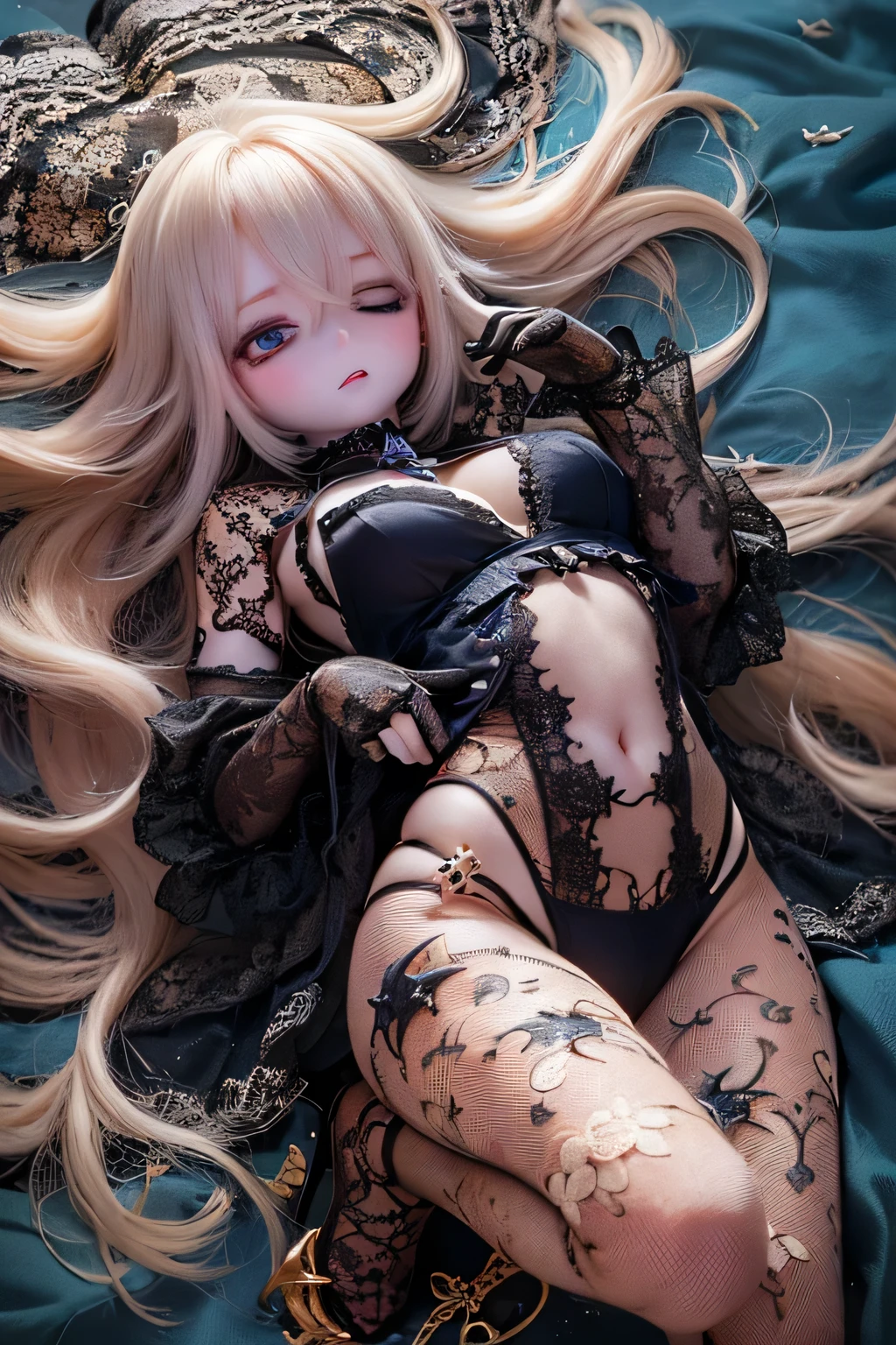 A girl with a Sexy pose, wearing sexy lingerie and a garter belt, fenrir&#39;girl&#39;Her large breasts are tucked into her underwear.: 140cm Bar Stage Voluptuous Body(((((hug my chest)))))(((((nipples cutout)))))
Nipples White Hair Huge Breasts Captivating Smile Tags: Sexy pose, Detailed face, Expressive eyes, Lips become thicker, beautiful girl, Feminine charm, Captivating Gaze, Captivating smile, Confident posture, sexy lingerie, Lace details, Exquisite garter belt, silk fabric, Warm lighting, Captivating color palette, Exquisite detail,  Playful expressions (((((((Sleeping in bed)))))))