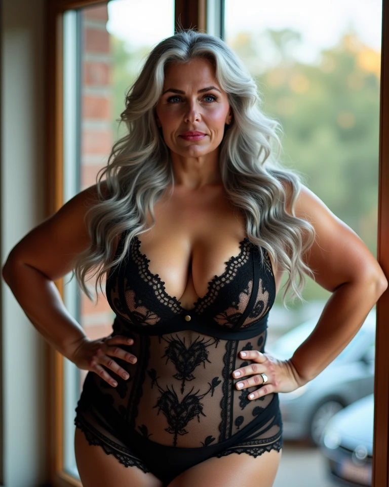 night, soft lights, fat plus size old women Sixty years old, fat woman, red lips, long-long white straight hair, she smiling, posing on huge night balcony, staying, weared black lace transparent bodysuit, perfect tits, older beauty, jaw dropping mature older beauty, old face and body with wrinkles, old face, attractive grandma, a gorgeous old silver hair, beautiful old grandma, lovely older mature grandma, gorgeous beautiful grandma over 80 years old, beautiful silver hair grandma, beautiful detailed body and face, a beautiful old grany, black lace stockings on her, she has obesity