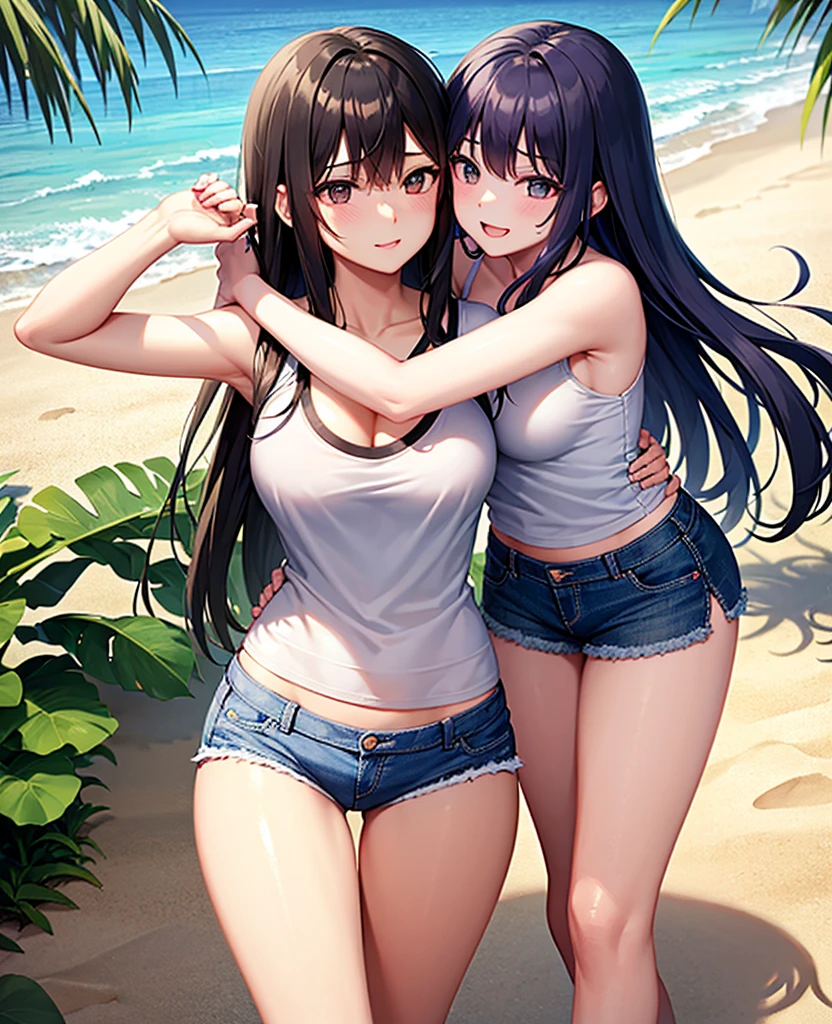 girl,(masterpiece,Highest quality),Afro-American,(Completely naked),Bare shoulders、Gal、Dreadlocks、smile、passionate、Swimwear,long hair、(Underboob),Big Breasts,Cleavage,Mini Camisole、looking at the camera、shoes、Micro Mini Denim Shorts(Open button),solo、Are standing、barefoot,