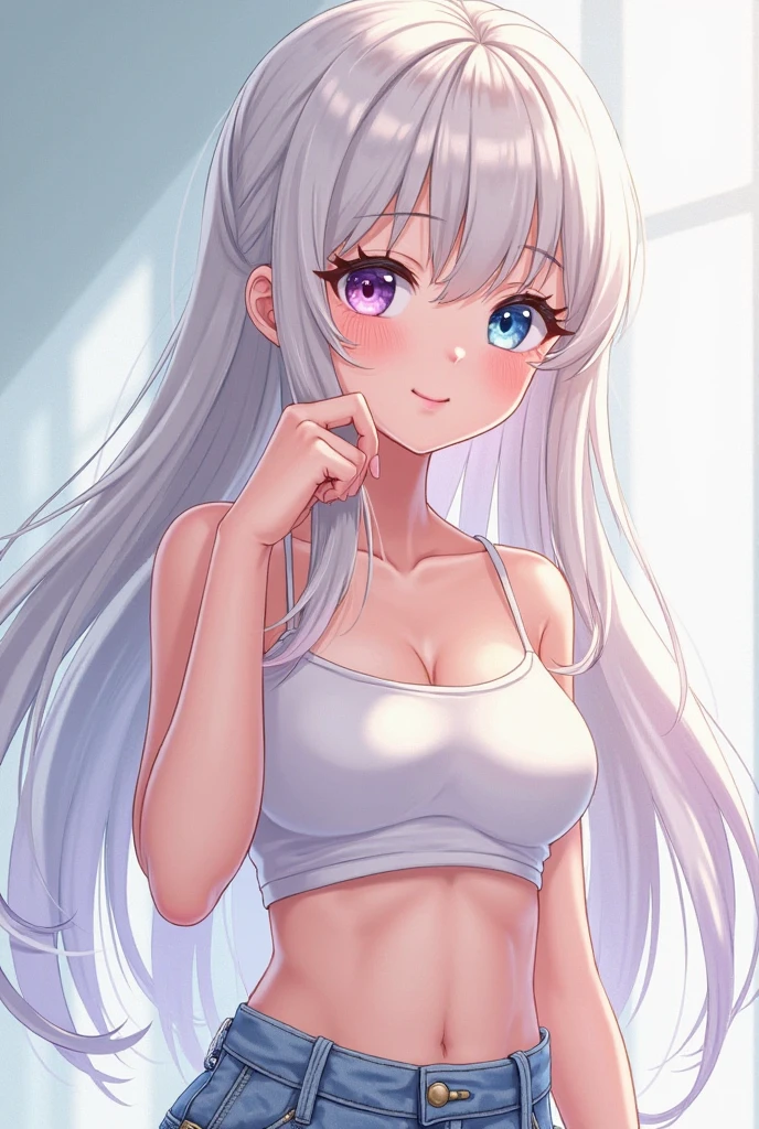 high school girl，Lewd，White swimsuit，Silver Hair，smile