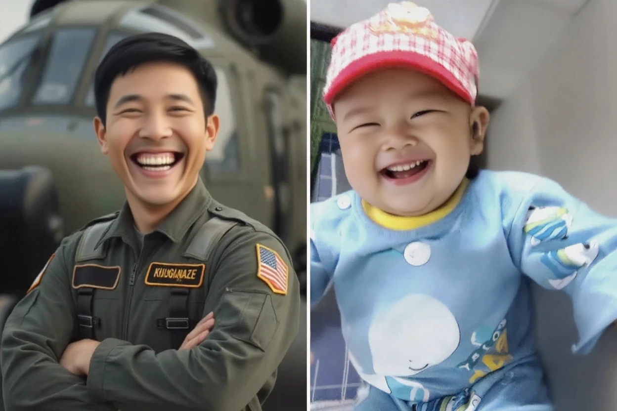 there is a man holding a baby boy in his arms, wpol and sarasti, facebook post, reddit post, bao pham, viral photo, with a kid, police officer, absolutely outstanding image, nivanh chanthara, ruan jia and brom, viral post, enhanced photo, dang my linh, wearing a police uniform, print ready, foto