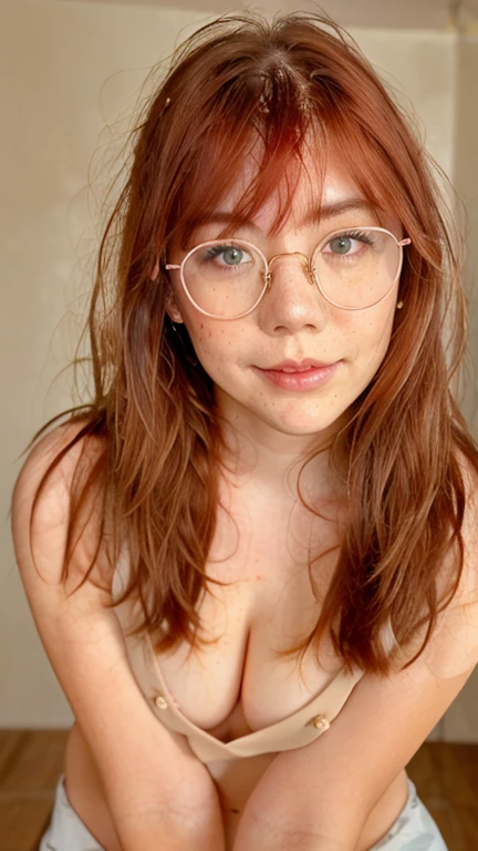 ((best quality)), ((masterpiece)), portrait photo, young Velma_Dinkley 18 years old, glasses, brown eyes, short hair, topless, pale skin, natural medium breasts, natural light, soft focus, high detailed skin, 8k <lora:jkGhostNipplesLite-v01:1>