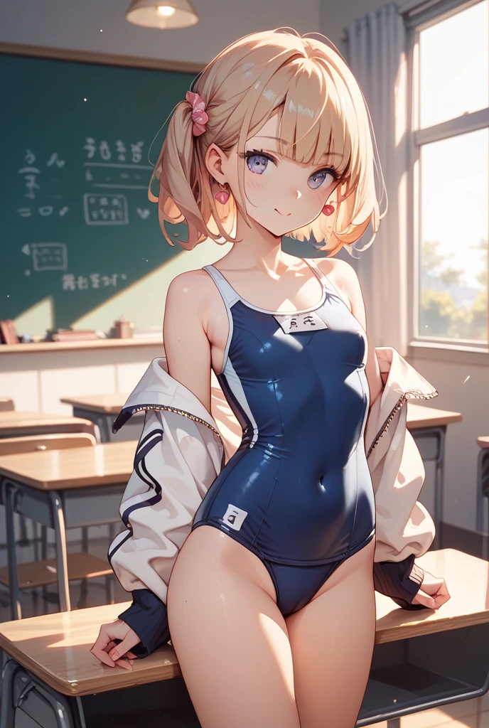 high quality、最high quality、Ultra-high resolution、Slender beauty、School Swimsuit、Embarrassed look、Droopy eyes