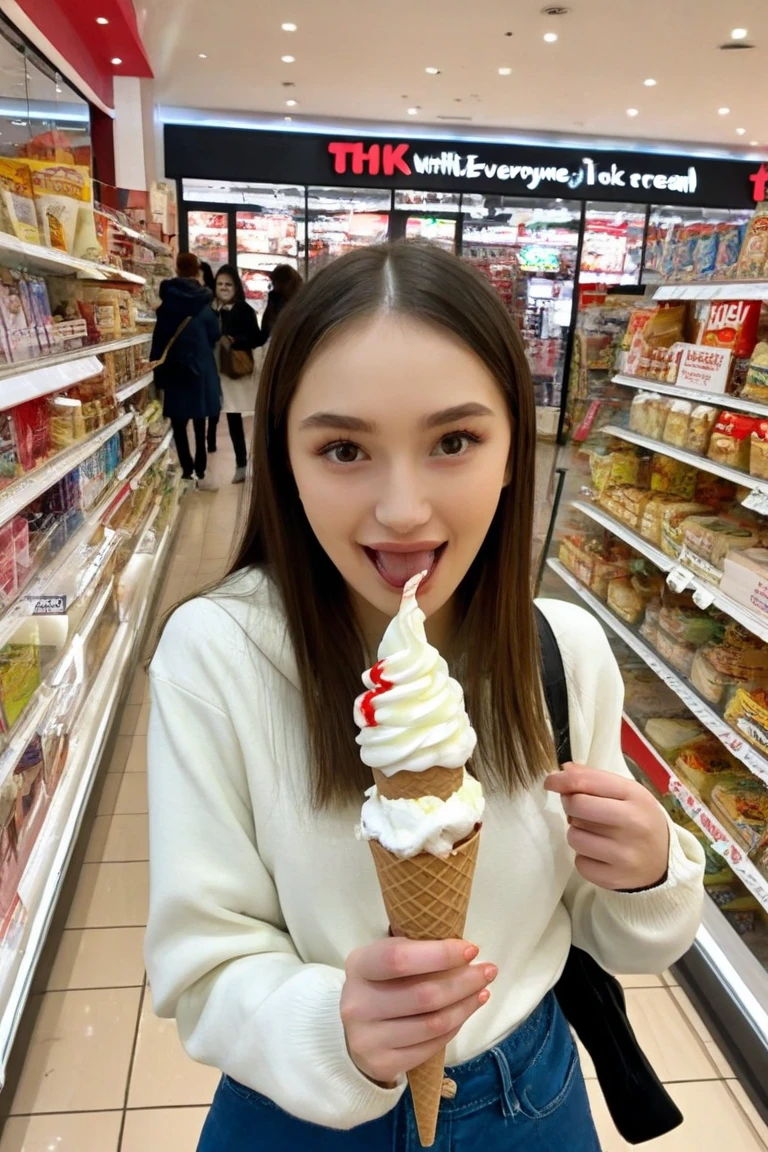 A girl Holding two ice cream and