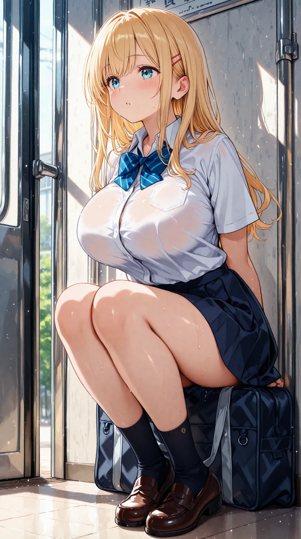 (masterpiece:1.2、top-quality), 1lady, 独奏, darkskin、darkskinned、Black Gal、hi-school girl、Blonde Gal、Sexy Uniforms、The crotch is torn、Portrait、Crowded trains、Man hugging from behind、Groping the nipples、Men spreading their crotches、Deep Kissman、Entwining tongues、Opening Mouth、put out the tongue、Yodare、molesting、(opened breast:1.1), agony、(((Tears flow, Crying in frustration)), (BDSM, contempt, muscle, Colossal tits,lotion, 独奏、Colossal tits、Spread your legs、Crab crotch、Lusting、hard breathing、Sex Expressions、a large amount of cloudy liquid drips from the genitals、Pee、Squirting