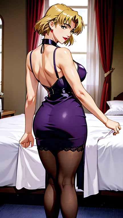 Best quality,masterpiece,brown hair,Purple evening dress,Big breasts,Perfect body,full-body shot,Cool poster,Wearing glasses,36 mature beauties,Single player anime style,seduces a young blackman,(strong and naked black man,short pants,muscle body,bodybuilder),(a young mom with big breasts,narrow waist,bare shoulders,(Purple evening dress, transparent black pantyhose, floral print, naked)background:bedroom,sitting on the bed