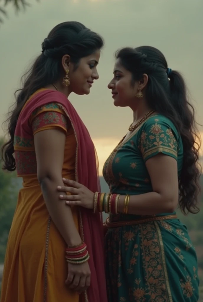 Indian mallu aunty hairpulling catfight with other aunty both are sexy and thick figure full body show in saree realistic face and body