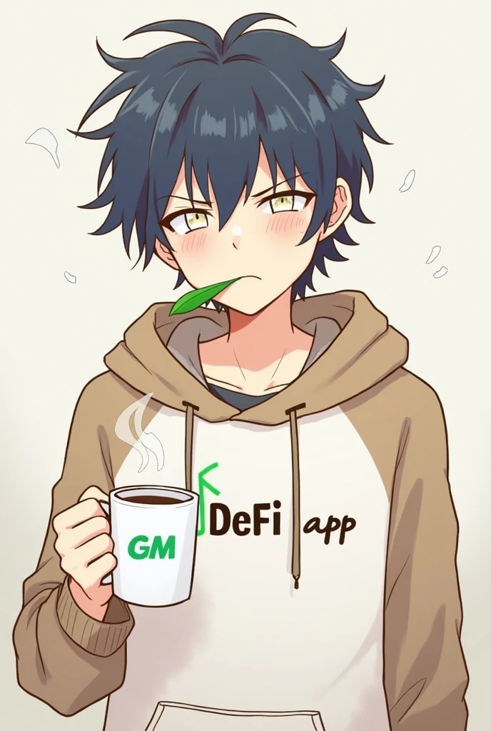 anime girl with a good figure,bright eyes,Dark Green Hair,costs,A mug in his hand,smile.Jacket Denim,striking appearance,ideal figure,beautiful view,Warm Atmosphere,bright colors,Feels Kindness,Beautiful views,ultra detail,top quality,Wallpaper 8K