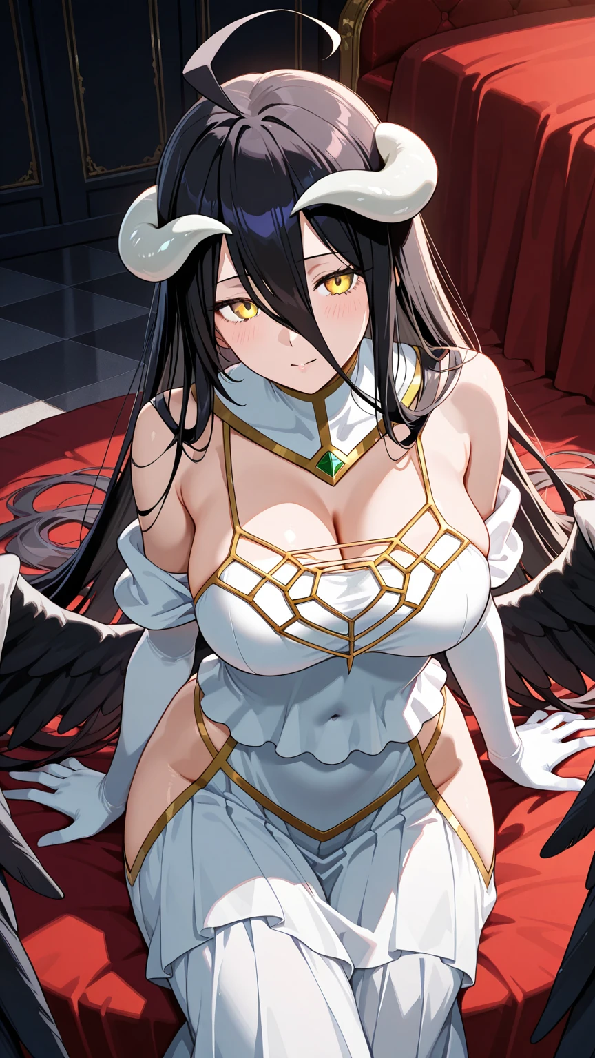A woman with long black hair,long pigtail hair, burgundy eyes, wearing a sex nun costume, black veil, white horns, long white stockings, big breasts, smiling, outside a large castle, concrete floor,HDR, ultra resolution, well defined, masterpiece, 8K HD. (solo woman)
