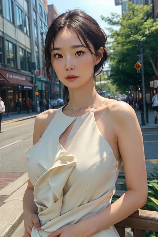((top-quality、8K、​masterpiece:1.3))、focus:1.2、Perfect Body Beauty:1.4、s ass:1.2、((Layered Haircut、breastsout:1.2))、(street:1.3)、Bandeau Dress:1.1、Highly detailed facial and skin texture、Delicat eyes、二重まぶた、Whitened skin、length hair