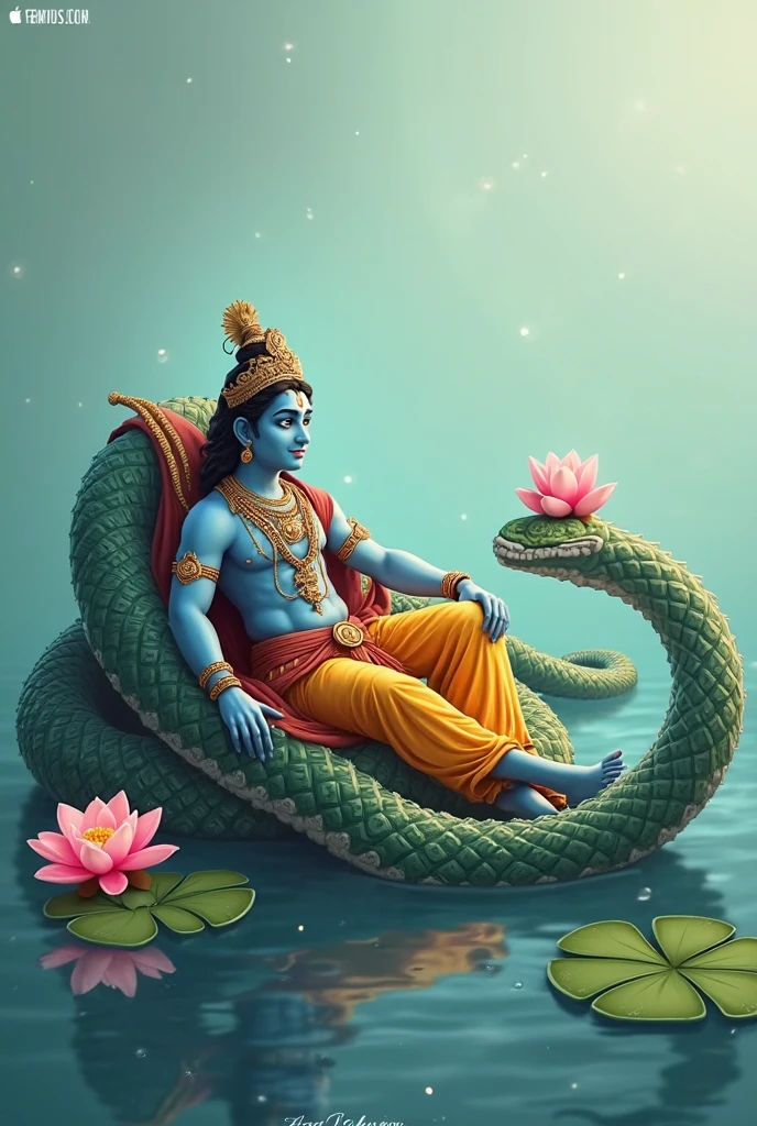 Krishna ji sleep on her snake in water