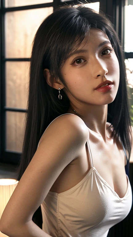 close-up of beautiful Chinese, Ningning is a AESPA South Korean pop girl group, age 22 years old girl, youthful face, white skin body, perfect body, shoulder hair, black hair, straight hair, flat bangs cut, bust size 36 inches, wearing a tight plain light white strapless tube top, wearing a tight plain light white short pants, Ningning holding breasts with her own two hands is very sexy and sigh, Ningning squeezes the breasts very seductively, Ningning lowered her strapless tube top a little bit, Ningning sits on the boyfriend special room, Ningning pees in the boyfriend special room with a sigh, Ningning pees, Ningning peed herself until she was wet, ((peeing self)), ((wet pee)), my hair was held by a boyfriend, then my boyfriend held a pair of scissors in his right hand, then had my hair forcibly cut by a boyfriend using scissors to make me sigh, strand after strand of Ningning’s hair fell down, pieces of Ningning’s hair now filled the floor around where she was sitting, ((Ningning’s hair was cut using a pair of scissors by her boyfriend)), (the remaining hair pieces were scattered on the boyfriend special room floor)), ((strands of Ningning's hair fell down)), ((the remaining hair pieces fell under the floor), sexy looking pose, pose a naughty look, pose looks seductive, at a boyfriend special room, UHD