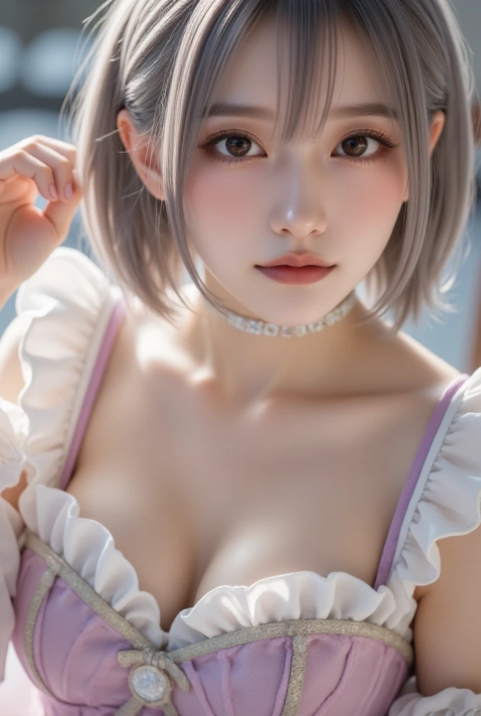 ((Highest quality、8ก、Masterpiece、The whole body is reflected on the screen..))、1 woman、Sandy beach with lots of sunshine、Slender stomach、beautiful woman、(white hair bob bang 、big breasts:1.8)、(((tank top、smile、Boxer shorts、Show the whole body on the screen、Random pose)))、((The page is too detailed.、Detailed eyes、Double eyelids、The face has the golden ratio..、red blush))