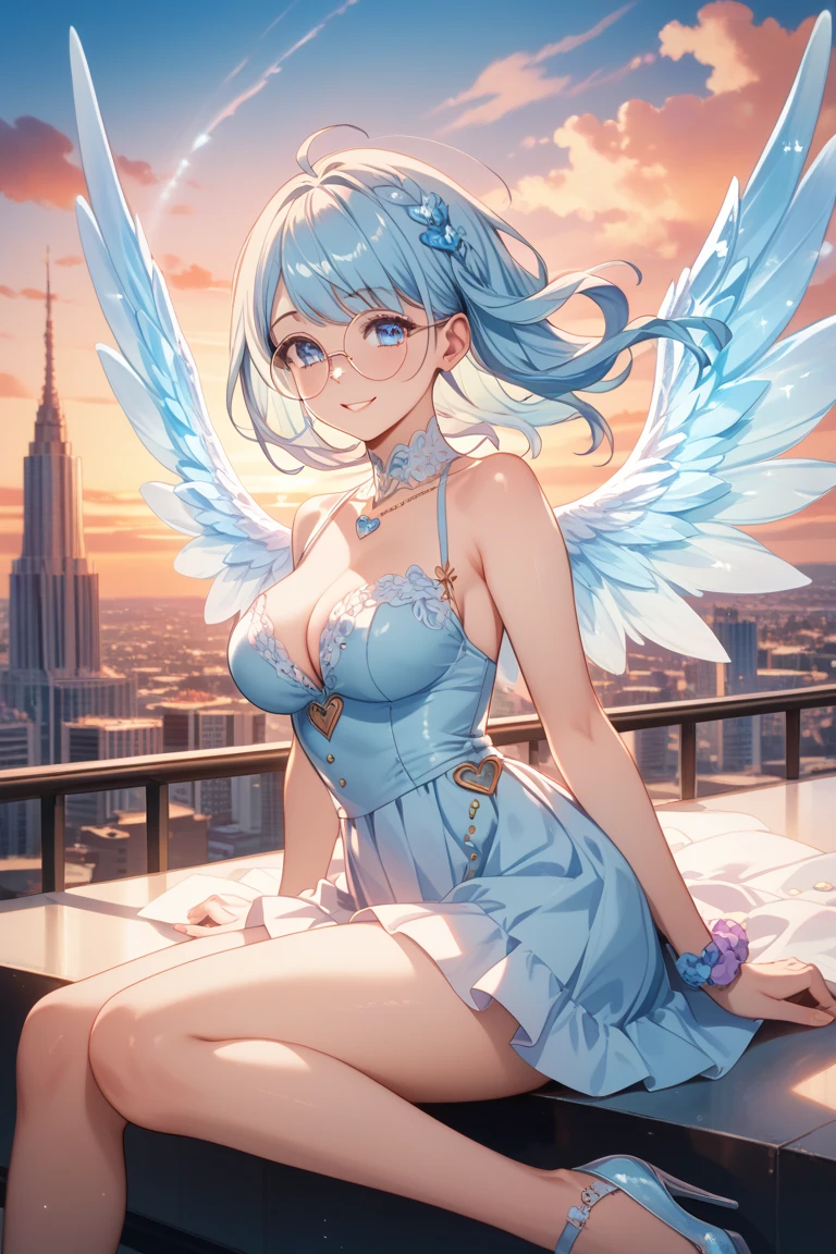 1girl, magical girl, panties,skirtlift,((upskirt)),((pantyshot)),(white panty),((Small panties)),(((black pantyhose))),white race panty, large breasts, thick thighs, blue hair, medium hair, air intakes, green eyes, white shirt, bare shoulders, blue bowtie, black corset, white gloves, elbow gloves, blue skirt, pleated skirt, white thighhighs, energy wings, white wings, humid, sweat, parted lips, blush, from below, looking ahead, motion blur, (fighting, jumping), full body, building, (gleaming skin), extremely detailed night city background,Are crying,Anguished expression、Embarrassed look,8k,Realistic、Anime illustration,CG