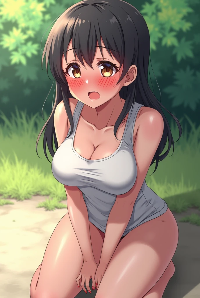 18 year ol girls, 1 light skin, 1 dark skin, different eyes, nose, ear, Eyebrow, big straight hair, thin waist, thick legs, big thighs, background landscape, dirt road, Field, beautiful day, switched on, BREAK (completamente naked:1.2), (naked:1.2) wearing white ankle socks, (ashamed, Panic, upturned eyes, blush for the whole face, Open mouth, Chapped lips:1.3)

