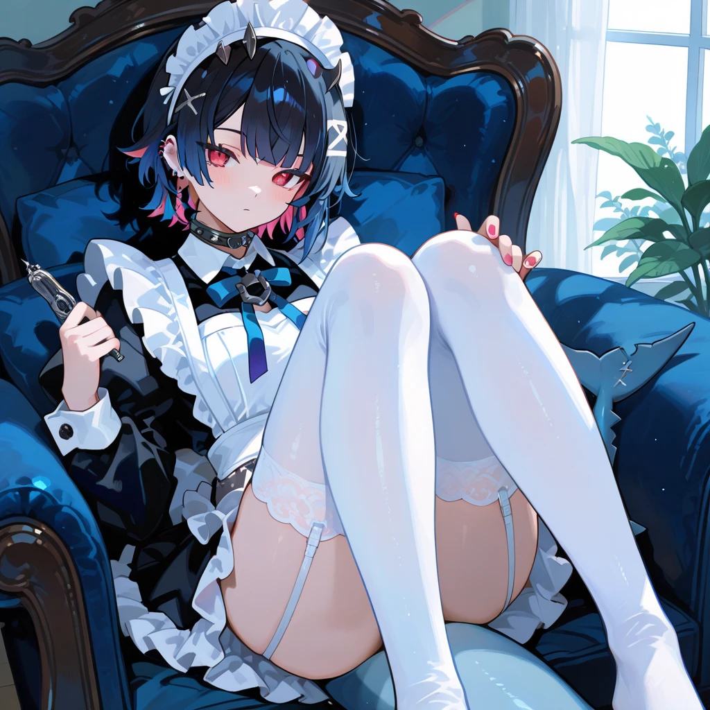 high quality, best quality, masterpiece, absurdres, wang yujia, white uniform, 1girl, <lora:yujia:0.75>, teal_eyes, thigh, thighhigh