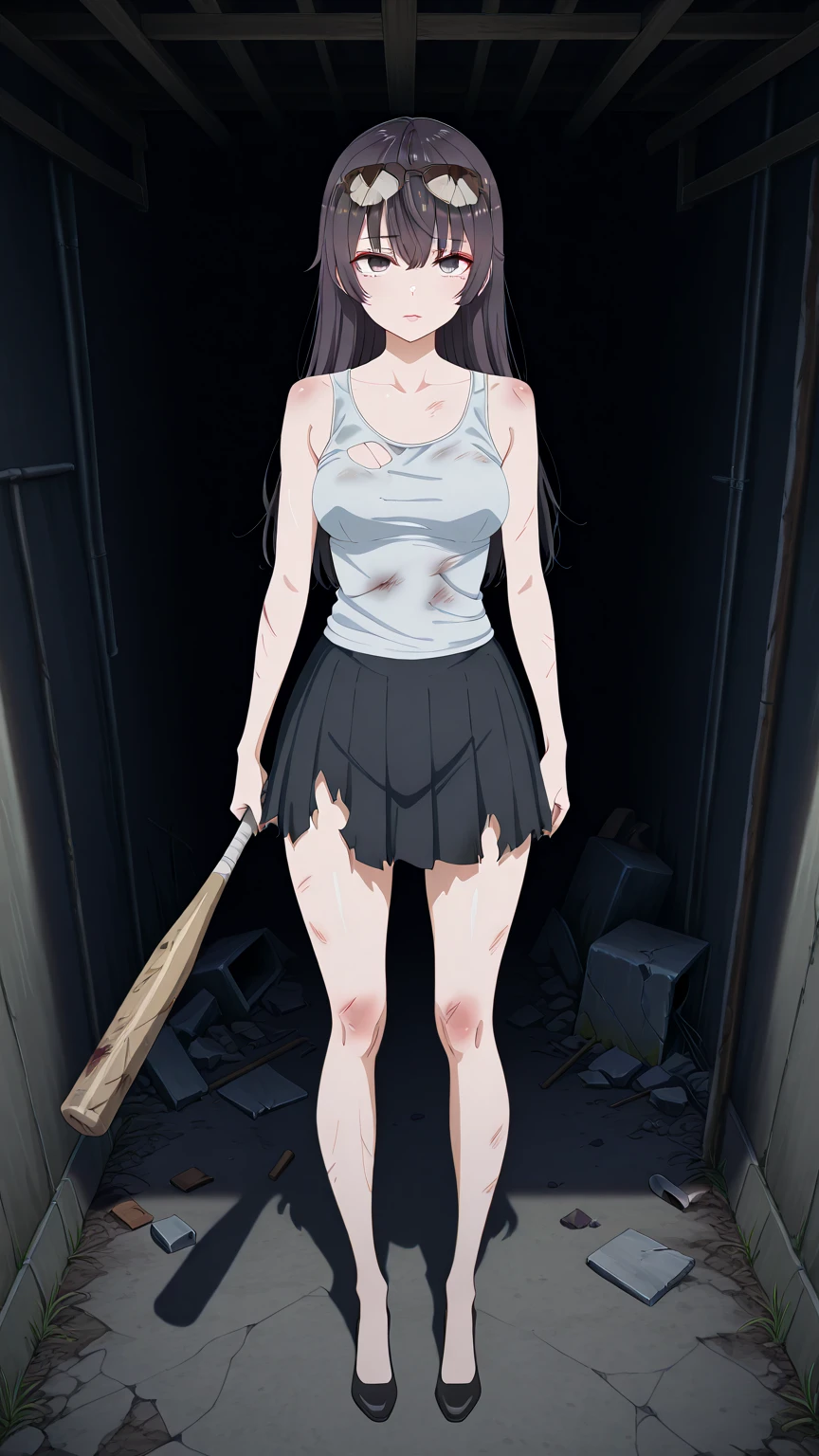 source_anime, score_9, score_8_up, score_7_up, score_6_up, 1girl,black hair, grey eyes, burn scar, scar, forest, summer dress, long hair, happy, smile,sitting on bench, (((Ultra-HD-quality-details)))