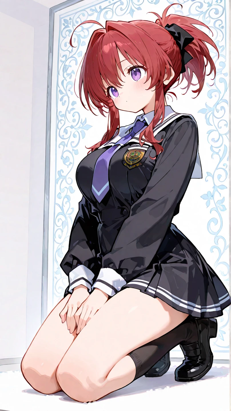 (masterpiece, 4k ,ultra detailed:1.2),(beautiful face:1.2),(anime:1.2),illustration,(solo:1.2),(looking at viewer:1.4),portrait,(supermodel:1.3),(blue school uniform:1.3),(red hair),13yo,(simple choker:1.1),(yellow panties),(string,abs,smartphone,child,small breasts,petite:1.1),(sfw,nipple,flat chest,un dress,:1.4),(from below),(full body:1.2),(flower hair ornament),(multi view:1.3)
