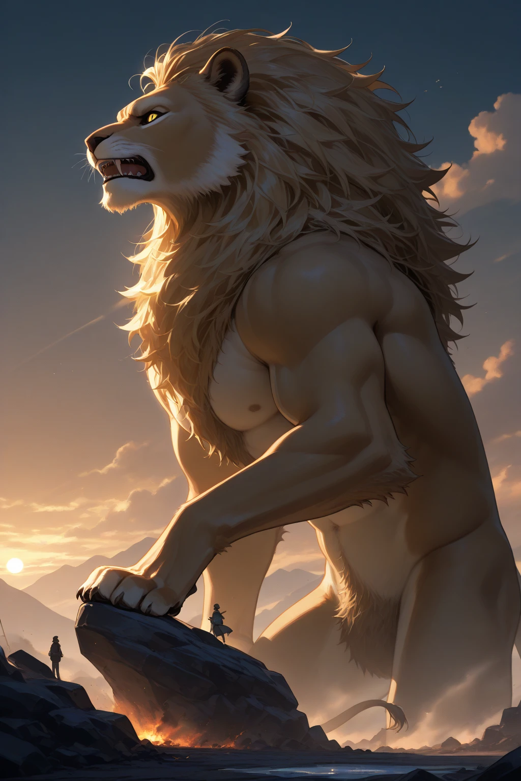 by chunie by catsudon by retros, male,ridiculuous,((mature,mature male)),((Bearded)),((Mustache)), felid, solo, ((Lion,tail)),(white hair), facial hair, facing viewer, ((Highly detailed face)), (((Grandpa Figure))), ((smilling)), red and orange abstract background, ((Naked)),((hard penis)), smile, ((((wise)))),((DILF)),
