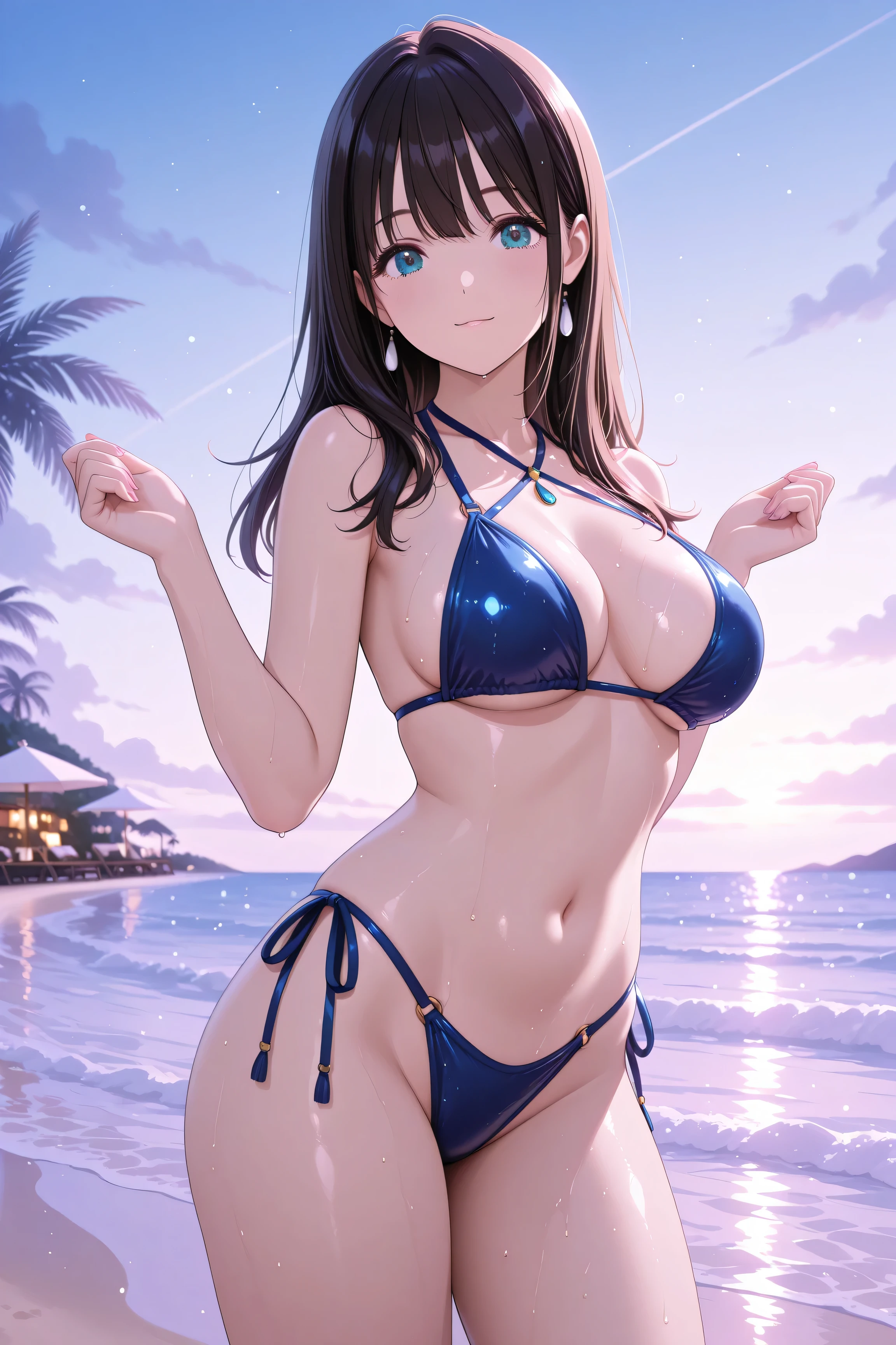 masterpiece, best quality, solo, random pose, sexy pose, seductive pose,  ((white background)), large breasts, swimsuit, dutch angle,

