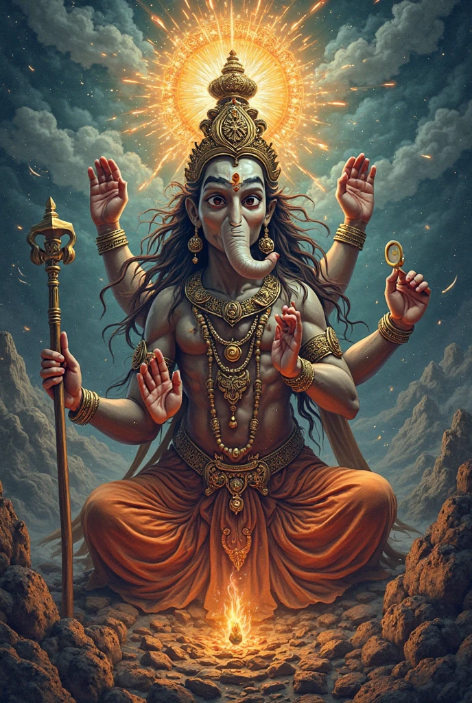 Ganesha stechu in background ravan
And Two hands and