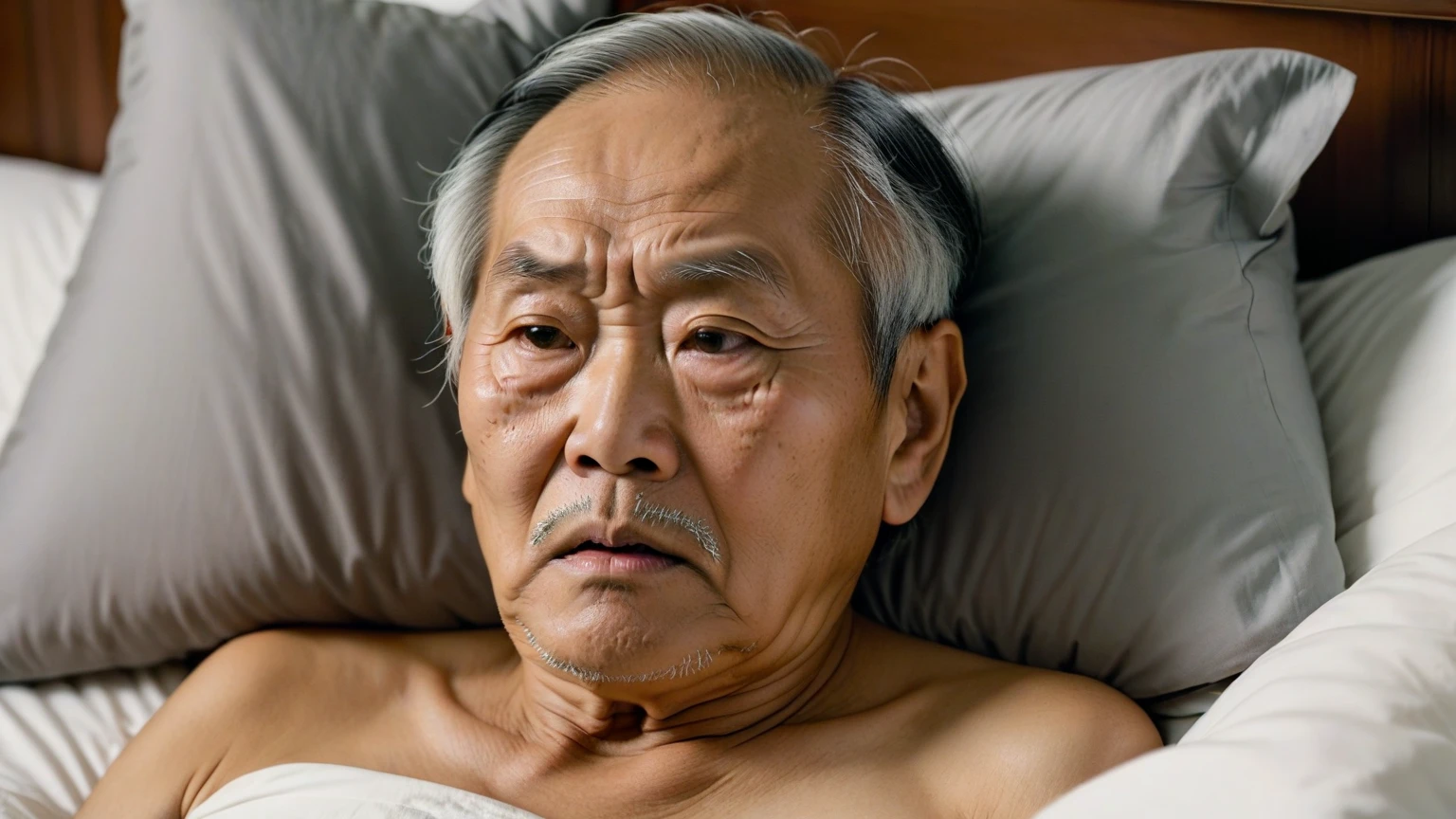 Tatami room、Lying on my back、年配のmale、白髪のmale、In underwear、whole body、Japanese、Old man in Japan、male