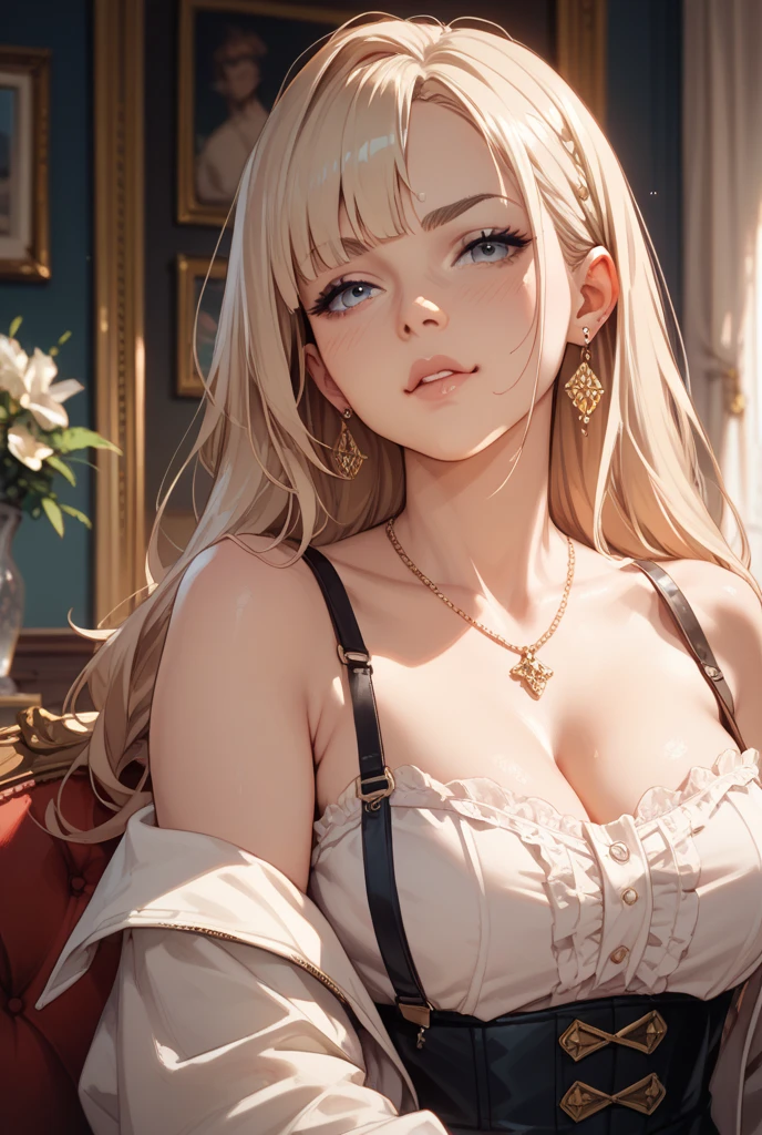 Beautiful 18 year old girl, eyes large, breasts big, small and slender, 8K, maximum quality, (very detailed head: 1.0), (very highly detailed face: 1.0), (very detailed hair: 1.0), maid clothes, very detailed official art, anime moe art style, clean and detailed anime art, ssmile, golden hair, long and straight hair