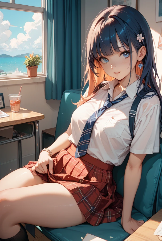 A woman with a growing penis A woman in a school uniform and a school swimsuit