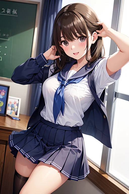 (masterpiece, Highest quality, Absil Dress, Game CG, figure), One girl, alone, mayu kuroe, Beautiful attention to detail, Are standing, School corridor, White school shirt, Pleated mini skirt, pantyhose, Looking back at the audience, surprised, Shocked