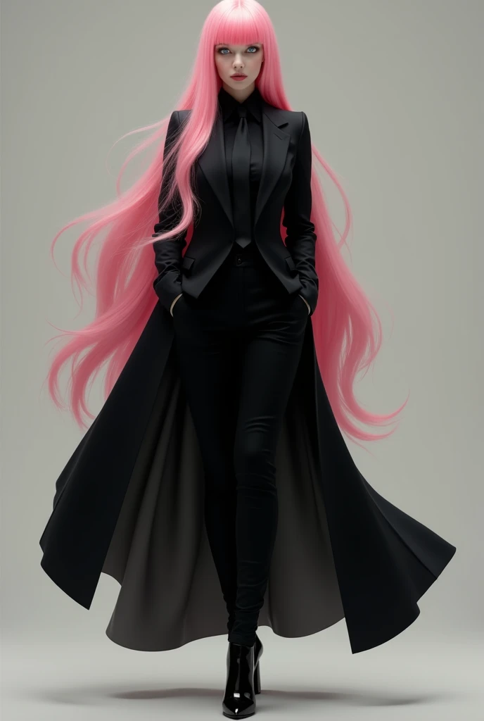 (RAW photo, best quality), (realistic, photo-realistic:1.3), masterpiece, an extremely delicate and beautiful, extremely detailed, CG, unity , 2k wallpaper, Amazing, finely detail, light smile, extremely detailed CG unity 8k wallpaper, huge filesize, ultra-detailed, highres, absurdres, soft light, (((medium hair:1.3), short bang, pink hair, floating hair novafrogstyle)), beautiful detailed girl, detailed fingers, extremely detailed eyes and face, beautiful detailed nose, beautiful detailed eyes, long eyelashes, light on face, looking at viewer, (closed mouth:1.2), 1girl, cute, young, mature face, (full body:1.3), ((small )), realistic face, realistic body, beautiful detailed thigh, (ulzzang-6500-v1.1:0.8), business suit, cross-laced clothes, collared shirt, , in office, detailed office, open cardigan, black thighhighs, , black , unbuttoned shirt,